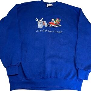 Vintage Christmas Dog Lover Embroidered Sweater “One Dog Open Sleigh” Medium